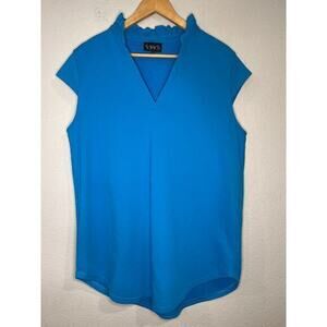 SSYS The Label cap sleeve ruffle neck top ocean blue L